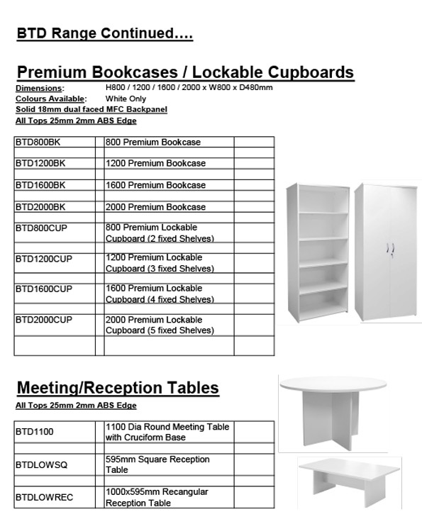 BTD Range for Bookcases and Cupboards